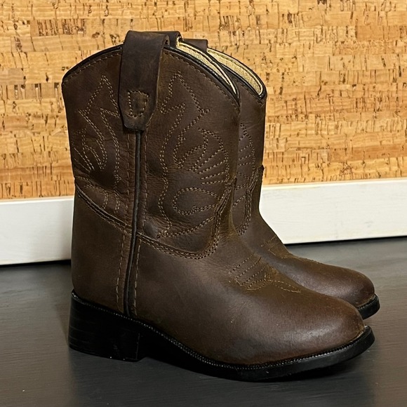 BTG Masterson Boot Co Kids Brown Leather Cowboy Boots Western Stitched Size 5D